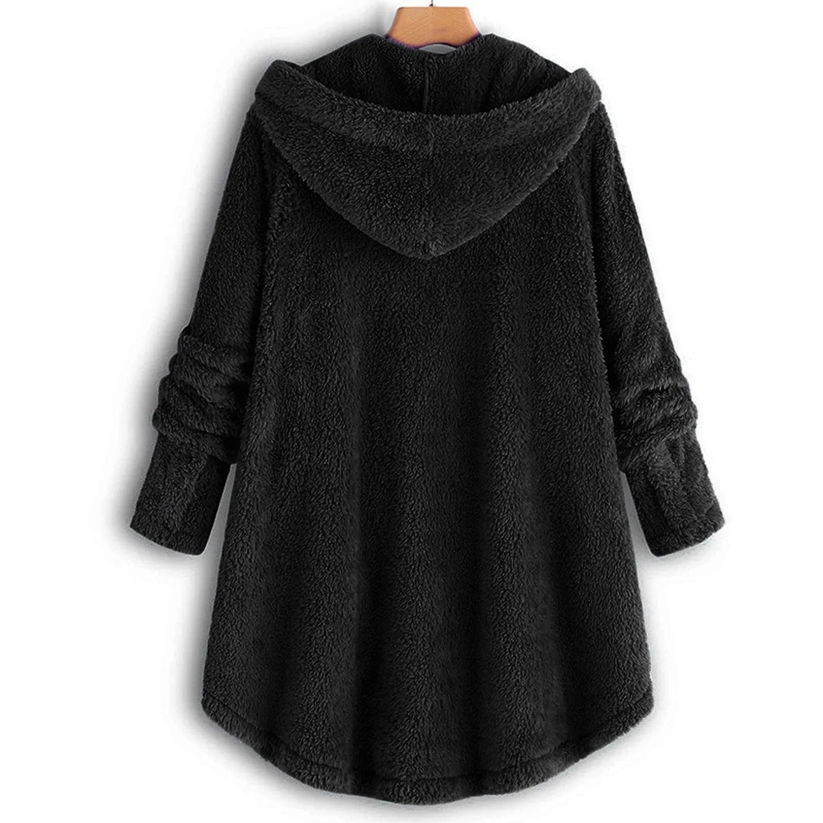 Winter Coats for Women plus Size Hoodie Plain Fuzzy Fleece Cozy Plush Loose Cardigan Wool Coat Open Front Hooded Jacket Outwear Ladies Hoodie Blanket with Pockets
