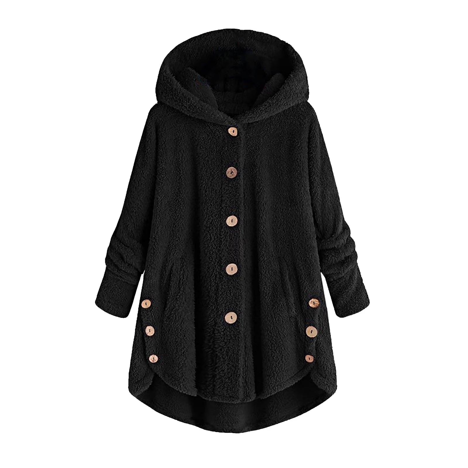 Winter Coats for Women plus Size Hoodie Plain Fuzzy Fleece Cozy Plush Loose Cardigan Wool Coat Open Front Hooded Jacket Outwear Ladies Hoodie Blanket with Pockets