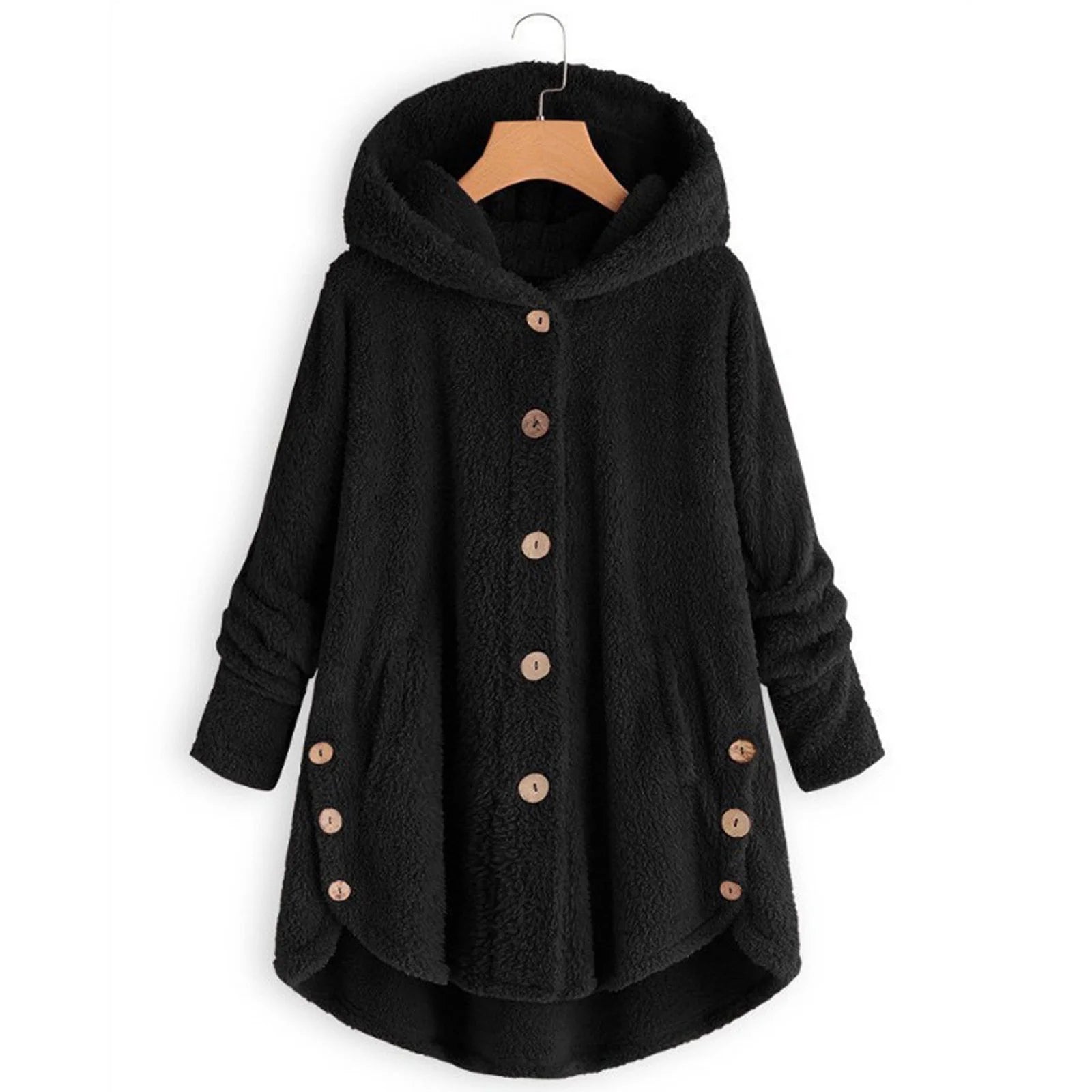 Winter Coats for Women plus Size Hoodie Plain Fuzzy Fleece Cozy Plush Loose Cardigan Wool Coat Open Front Hooded Jacket Outwear Ladies Hoodie Blanket with Pockets