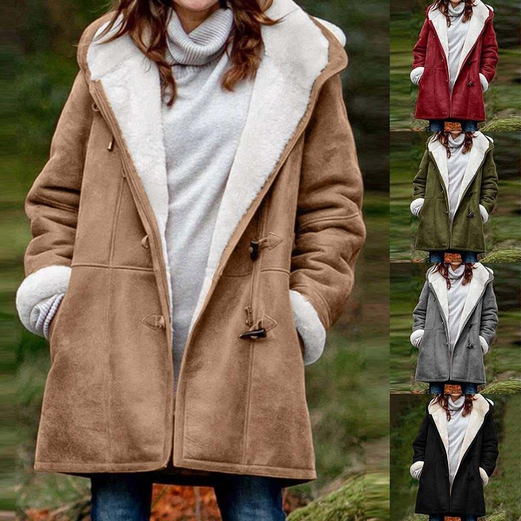 Coats for Women Fashion, Women'S Winter Fuzzy Fleece Hooded Jackets Casual Long Sleeve Open Cardigan Coat with Pockets 55 Red